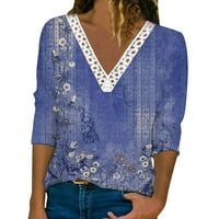 Ljetni ženski cvjetni heklani vrhovi s čipkastim obrubom majice kratkih rukava U obliku slova u, Ležerne široke bluze, majice s tunikom,