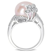 Miabella ženska ružičasta slatkovodna biserna dijamantna naglasak sterling srebrni cvjetni prsten