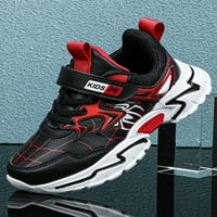 Prozračne atletske cipele za dječake, Cipele za trčanje s okruglim prstima, udobne cipele za teretanu, Crne, crvene, 10 inča