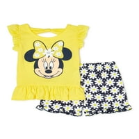 Minnie Mouse Toddler Girl Flutter Ruffle Ruffle Top & Daisy Shorts Outfit Set, 2-komad