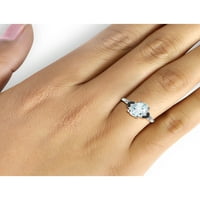 Nakit klub prsten s akvamarinom nakit s kamenom rođenja - 1. Akvamarin u karatima 0. Nakit od srebra s crnim i bijelim dijamantnim