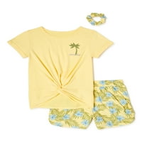 Sweet Leptir Girls Twist prednji grafički vrh i cvjetne kratke hlače s odgovarajućim Scrunchie, dvodijelni set outfit, veličina 4-16