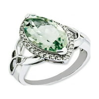 Prsten od čistog srebra presvučen rodijem, dijamantom i zelenim kvarcom