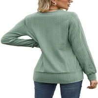Ženske pletene majice s dugim rukavima džemper s pletenim puloverom ženska elegantna bluza od tunike jednobojna tamnozelena majica