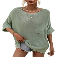 Ženski džemper od džempera, pleteni pulover, casual pleteni vrhovi, ženska labava koktel bluza od tunike, zelena