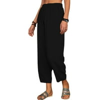 Kratke hlače s lumenom, modne ženske jednobojne hlače od pamuka i lana, Ležerne široke hlače širokih nogavica, hlače u crnoj boji