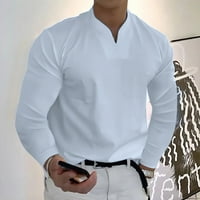 Majice za muškarce i zimske Ležerne jednobojne majice s izrezom u obliku slova A i dugim rukavima, gornja bluza