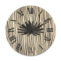 Designart 'Crno -bijela prugana pod tropskom lišću III' Moderni drveni zidni sat
