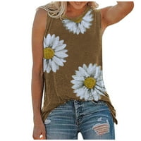 Ženske ljetne Ležerne majice s printom suncokreta, široka majica bez rukava s okruglim vratom, smeđa, 2 inča