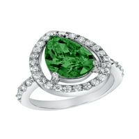 Prsten od srebra u obliku smaragdno zelenog kubičnog cirkonija u obliku kruške