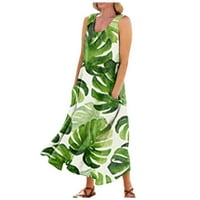 Ležerne haljine za žene Ženska ljetna ležerna modna haljina bez rukava s cvjetnim printom s okruglim vratom s džepovima vojne zelene