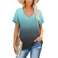 Topovi za žene, ženska modna majica u boji gradijenta s izrezom u obliku slova H i kratkim rukavima, majicama za trudnice, plava,