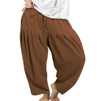 Seksi plesne ženske Harem hlače široke svjetiljke duge hlače s kravatom ljetne dnevne hlače s džepovima tamno smeđe boje;