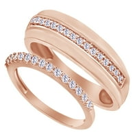 Zaručnički prsten od bijelog prirodnog dijamanta okruglog reza, njegov i njezin zaručnički prsten od ružičastog zlata od 14 karata