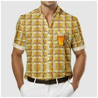 muška majica na kopčanje u donjem rublju, majica kratkih rukava s printom od 3 inča, majica za zabavu u Oktoberfestu s džepom