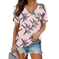Ženske majice s izrezom i ljetnim printom u obliku slova u, Ležerne majice kratkih rukava s valovitim stranama, široke košulje, bluze