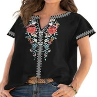 Ženska majica kratkih rukava s kratkim rukavima, etnička majica, široka ležerna bluza, vrhovi s cvjetnim printom u obliku cvijeta,