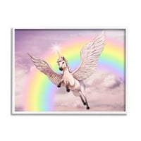 Stupell Industries Unicorn Leteći lepršavi oblaci Rainbow Pink Fantasy 16, dizajn Ziwei Li