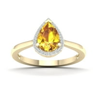 Imperijalni dragulj 10k žuto zlato Kruška Cut Citrine Ct TW Diamond Halo Ženski prsten