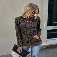 Prozračna Ženska majica s leopard printom s džepom klokana s kravatom, ležerni gornji dio dugih rukava