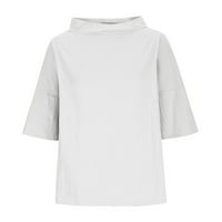 Ženska ljetna jednobojna bluza s okruglim vratom i kratkim rukavima, široka košulja Plus Size, bijela, A-Lister